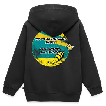 Ich bin wie eine Biene:Fleißig, aber auch stechend - Kinder Premium Organic Zip Hoodie - Schwarz - Hinten - AI Model Kid Male (0cm)