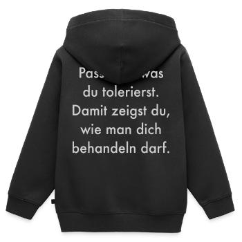 Toleranz - Kinder Premium Organic Zip Hoodie - Schwarz - Hinten - AI Model Kid Male (0cm)