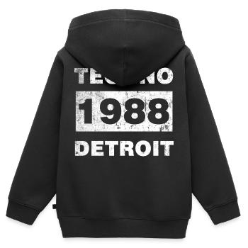 MUSIQUE TECHNO BLANC - Sweat Premium à capuche zippé enfant bio - noir - Dos - AI Model Kid Male (0cm)