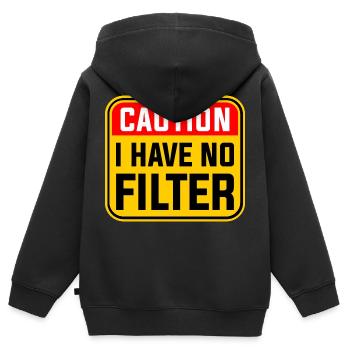 Attention je n’ai pas de filtre - Sweat Premium à capuche zippé enfant bio - noir - Dos - AI Model Kid Male (0cm)