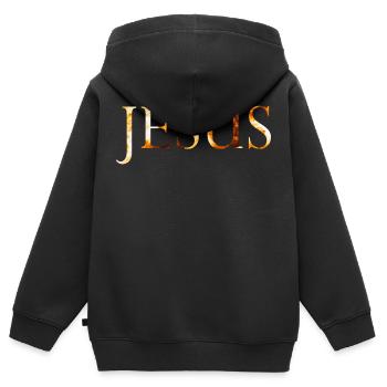 Jesus Feuerball - Kinder Premium Organic Zip Hoodie - Schwarz - Hinten - AI Model Kid Male (0cm)