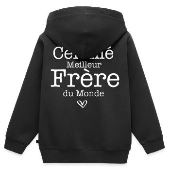 Certifié Meilleur frère du Monde - Sweat Premium à capuche zippé enfant bio - noir - Dos - AI Model Kid Male (0cm)