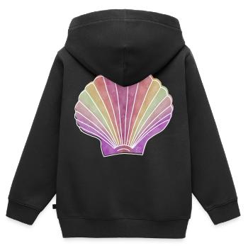 « Pétoncles », Boho Line Art Design, « Coquillages » - Sweat Premium à capuche zippé enfant bio - noir - Dos - AI Model Kid Male (0cm)