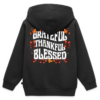 Grateful Thankful Thanksgiving Turkey Day Family - Kinder Premium Organic Zip Hoodie - Schwarz - Hinten - AI Model Kid Male (0cm)