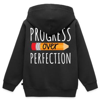 Progress over perfection - Kids Premium Organic Zip-up Hoodie - black - Back - AI Model Kid Male (0cm)
