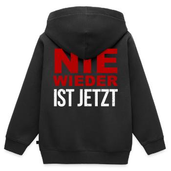 Plus jamais ça n’est maintenant - Sweat Premium à capuche zippé enfant bio - noir - Dos - AI Model Kid Male (0cm)