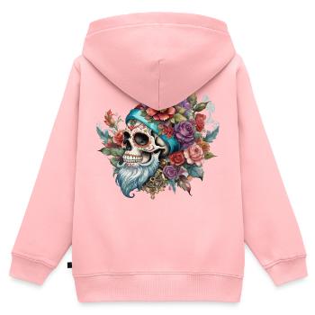 vintage, hipster, skull, bart, tatoo stil, rose - Kinder Premium Organic Zip Hoodie - Rosa - Hinten - AI Model Kid Female (0cm)