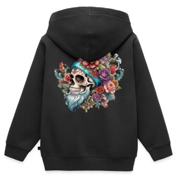 vintage, hipster, skull, bart, tatoo stil, rose - Kinder Premium Organic Zip Hoodie - Schwarz - Hinten - AI Model Kid Male (0cm)