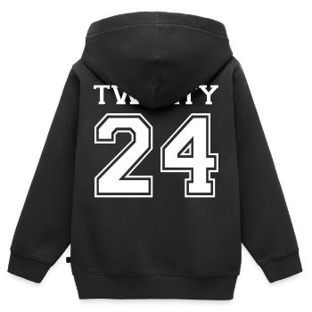 2024 - Kinder Premium Organic Zip Hoodie - Schwarz - Hinten - AI Model Kid Male (0cm)