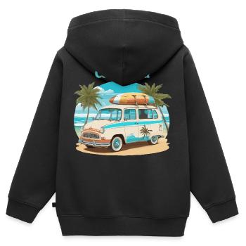 Van Surfer Vintage California Surf des années 60 des années 70 - Sweat Premium à capuche zippé enfant bio - noir - Dos - AI Model Kid Male (0cm)