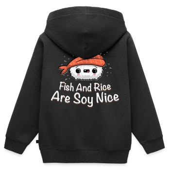 Le poisson et le riz sont du soja NiceLe poisson et le riz sont du soja ni - Sweat Premium à capuche zippé enfant bio - noir - Dos - AI Model Kid Male (0cm)