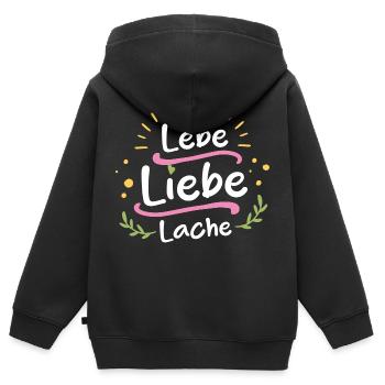 Lebe, Liebe, Lache - Kinder Premium Organic Zip Hoodie - Schwarz - Hinten - AI Model Kid Male (0cm)