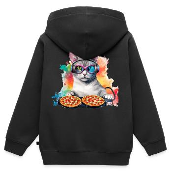 Outer Space Cat Pizza Disc Jockey - Interstellar - Kids Premium Organic Zip-up Hoodie - black - Back - AI Model Kid Male (0cm)