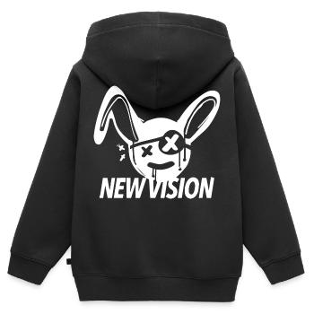 lapin, nouvelle vision, dictons - Sweat Premium à capuche zippé enfant bio - noir - Dos - AI Model Kid Male (0cm)