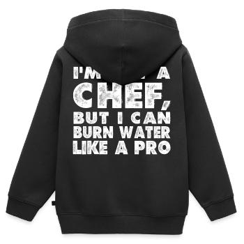 Ich Bin Kein Koch Aber Wasser Anbrennen Profi - Kinder Premium Organic Zip Hoodie - Schwarz - Hinten - AI Model Kid Male (0cm)