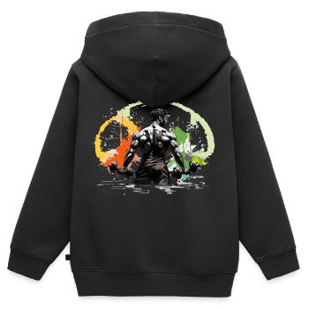 gym freak - Kinder Premium Organic Zip Hoodie - Schwarz - Hinten - AI Model Kid Male (0cm)