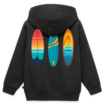 Surfbrett - Kinder Premium Organic Zip Hoodie - Schwarz - Hinten - AI Model Kid Male (0cm)