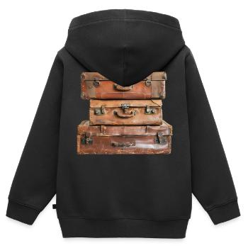 Les valises sont bouclées, l’aventure commence ! - Sweat Premium à capuche zippé enfant bio - noir - Dos - AI Model Kid Male (0cm)