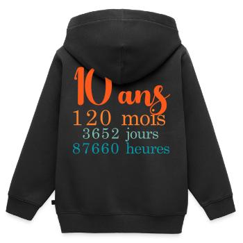10 ans 10e anniversaire Joyeux 10e Anniversaire - Sweat Premium à capuche zippé enfant bio - noir - Dos - AI Model Kid Male (0cm)