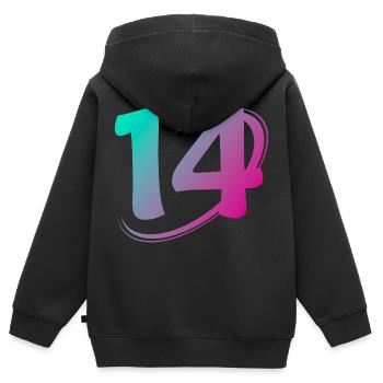 Nummer 14 mehrfarbig - Kinder Premium Organic Zip Hoodie - Schwarz - Hinten - AI Model Kid Male (0cm)
