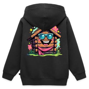 FUN HOLZ - Kinder Premium Organic Zip Hoodie - Schwarz - Hinten - AI Model Kid Male (0cm)