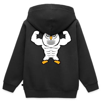 hibou bodybuilder muscles biceps poses gym rat cool - Sweat Premium à capuche zippé enfant bio - noir - Dos - AI Model Kid Male (0cm)