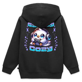 Gaming Cozy – Oiseau de jeu mignon - Sweat Premium à capuche zippé enfant bio - noir - Dos - AI Model Kid Male (0cm)