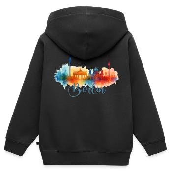 Berlin City Watercolor City - Sweat Premium à capuche zippé enfant bio - noir - Dos - AI Model Kid Male (0cm)