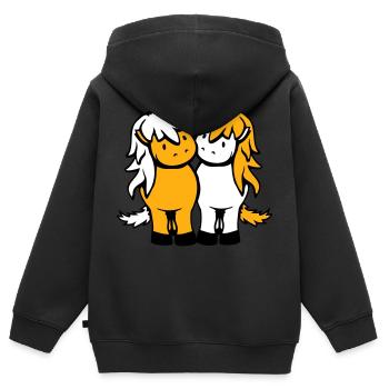 2 Chevaux Homme Femme Amoureux Amis Amour Équipe - Sweat Premium à capuche zippé enfant bio - noir - Dos - AI Model Kid Male (0cm)
