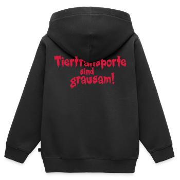 Tiertransporte sind grausam! - Kinder Premium Organic Zip Hoodie - Schwarz - Hinten - AI Model Kid Male (0cm)
