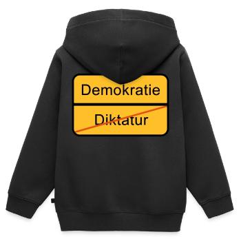 Demokratie oder Diktatur - Kinder Premium Organic Zip Hoodie - Schwarz - Hinten - AI Model Kid Male (0cm)