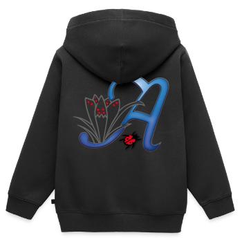 Buchstabe, Blüte, Initiale - Kinder Premium Organic Zip Hoodie - Schwarz - Hinten - AI Model Kid Male (0cm)