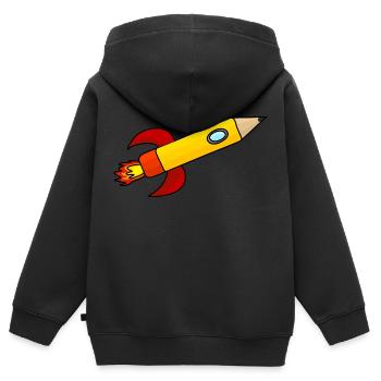Crayon fusée Scolarisation enfants école - Sweat Premium à capuche zippé enfant bio - noir - Dos - AI Model Kid Male (0cm)