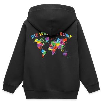 Die Welt ist bunt Sei Stolz auf dich - Kinder Premium Organic Zip Hoodie - Schwarz - Hinten - AI Model Kid Male (0cm)