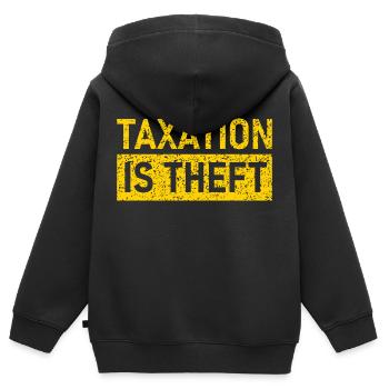 Taxation is Theft, Steuern sind Raub, Liberty - Kinder Premium Organic Zip Hoodie - Schwarz - Hinten - AI Model Kid Male (0cm)
