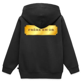 Frère en or. Meilleur frère du monde - Sweat Premium à capuche zippé enfant bio - noir - Dos - AI Model Kid Male (0cm)