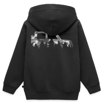 Geländewagen im Wald mit Camouflage - Kinder Premium Organic Zip Hoodie - Schwarz - Hinten - AI Model Kid Male (0cm)