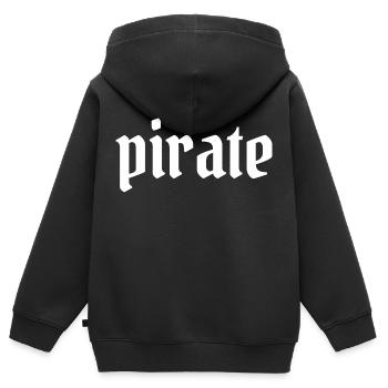 PIRATE - écriture de corsaire - Sweat Premium à capuche zippé enfant bio - noir - Dos - AI Model Kid Male (0cm)