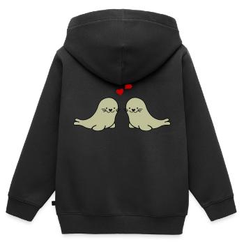 seehunde verliebt - Kinder Premium Organic Zip Hoodie - Schwarz - Hinten - AI Model Kid Male (0cm)