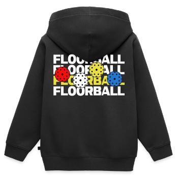 floorball unihockey floorbälle - Kinder Premium Organic Zip Hoodie - Schwarz - Hinten - AI Model Kid Male (0cm)