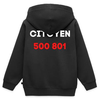 citoyen 500 801 numéro gouvernement - Sweat Premium à capuche zippé enfant bio - noir - Dos - AI Model Kid Male (0cm)
