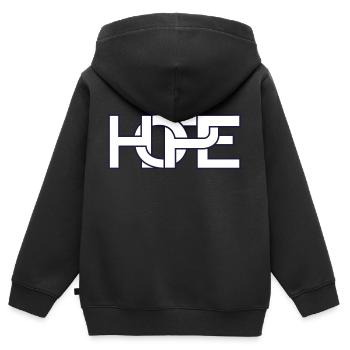 HOFFNUNG - Kinder Premium Organic Zip Hoodie - Schwarz - Hinten - AI Model Kid Male (0cm)