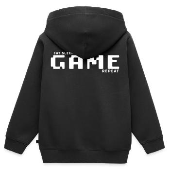 Eat Sleep Game Repeat - Gamer Zocker Spieler - Kinder Premium Organic Zip Hoodie - Schwarz - Hinten - AI Model Kid Male (0cm)