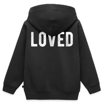 Loved Geliebt Trendy Cute Geschenk - Kinder Premium Organic Zip Hoodie - Schwarz - Hinten - AI Model Kid Male (0cm)