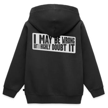 I may be wrong - Kids Premium Organic Zip-up Hoodie - black - Back - AI Model Kid Male (0cm)