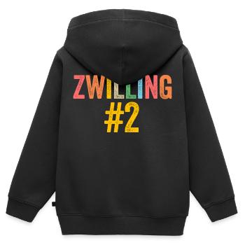 Zwillingsgeschwister Zwilling Zwillinge - Kinder Premium Organic Zip Hoodie - Schwarz - Hinten - AI Model Kid Male (0cm)
