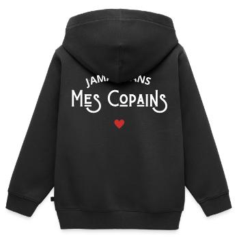 Jamais sans mes copains - Sweat Premium à capuche zippé enfant bio - noir - Dos - AI Model Kid Male (0cm)