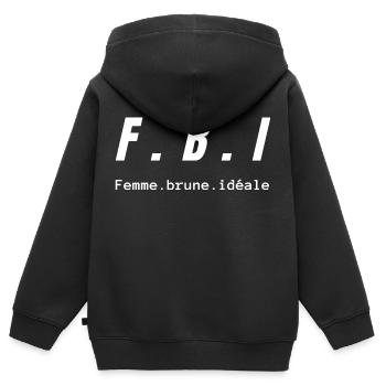 femme brune idéale - Sweat Premium à capuche zippé enfant bio - noir - Dos - AI Model Kid Male (0cm)