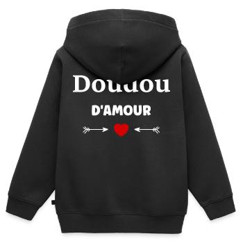 Doudou d'amour - Sweat Premium à capuche zippé enfant bio - noir - Dos - AI Model Kid Male (0cm)