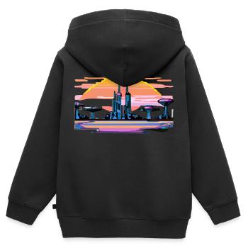 Futuristic landscape - Kids Premium Organic Zip-up Hoodie - black - Back - AI Model Kid Male (0cm)